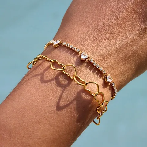 Heart Stainless Steel Bracelet Zircon Gold Plated Waterproof Hypoallergenic Luxury Fashion Jewelry For Women