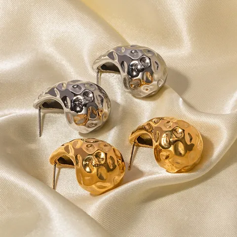Vintage Stainless Steel Teardrop Hammered Stud Earrings For Women Gold Silver Plated Geometric Minimalist Fashion Jewelry