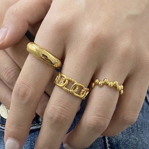 Roestvrijstalen Ringen Voor Dames Verguld Geometrisch Minimalistisch Brede Band Ketting Kraal Verstelbare Mode Sieraden