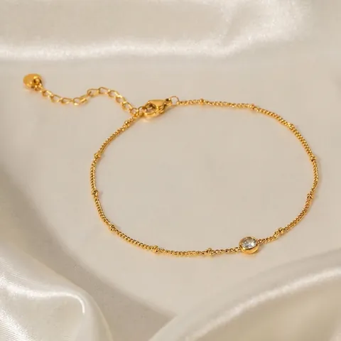 Bracciale Cavigliera In Acciaio Inossidabile Placcato Oro Per Donna Con Zircone Bianco Incastonato Catena Satellitare Gioielli Minimalisti