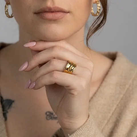 Irregular Lava Texture Wide Ring Stainless Steel Waterproof Hypoallergenic Minimalist Modern Fashion Jewelry For Women