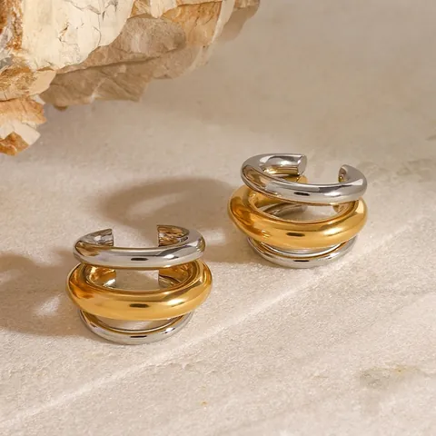 Ear Cuff In Acciaio Inossidabile Minimalisti Multistrato Forma C Senza Buco Oro E Argento Contrasto Gioielli Geometrici Donna