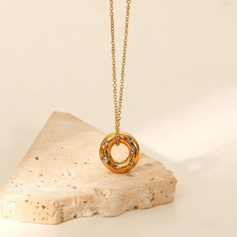 Ketting Met Holle Ring Hanger 18K Verguld Roestvrij Staal Zirkoon Geometrische Minimalistische Sieraden Voor Dames