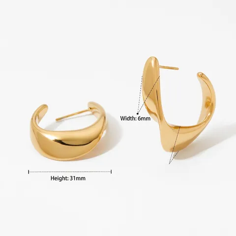Minimalistische C-Form Creolen 316L Edelstahl 18K Vergoldet Geometrische Ohrstecker Für Damen Moderner Polierter Schmuck