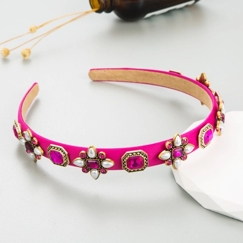 Diadema Barroca De Strass Perla Artificial Flor Retro Tela Satén Acolchada Mujeres Elegante Accesorios Para El Cabello