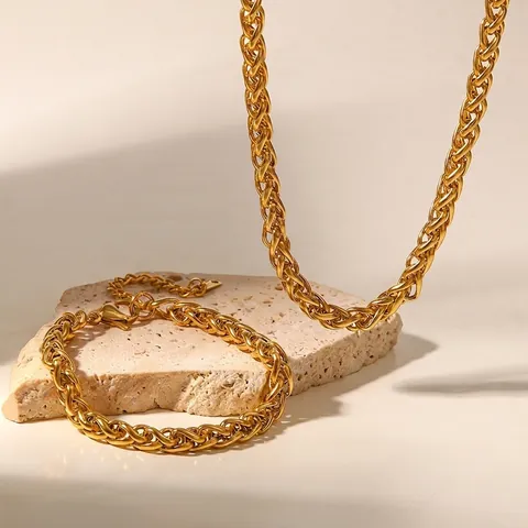 Pulsera De Cadena De Trigo De Acero Inoxidable Chapado En Oro De 18K Joyería De Eslabones Trenzados Pesados Para Mujeres Hombres Moda