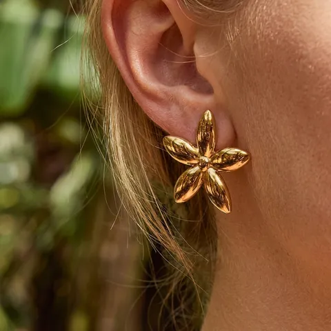 Elegant Flower Stud Earrings Stainless Steel Titanium Steel Earring Post High End Gold Plated Floral Jewelry For Women
