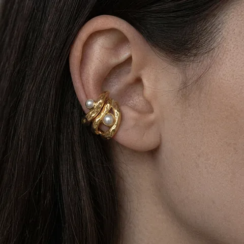 Molten Lava Texture Ear Cuffs Stainless Steel Artificial Pearl Ear Clips Non Piercing Minimalist Luxury Jewelry For Women