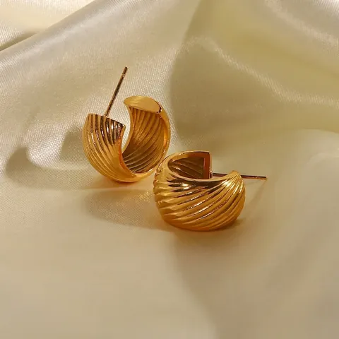 Boucles D'oreilles Créoles Croissant Acier Inoxydable Plaqué Or Sous Vide Torsadées En C Rétro Chic Pour Femmes
