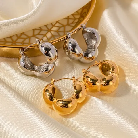 Westliche Mode 18K Vergoldet Edelstahl Drei Kugeln Chunky Hoop Ohrringe Für Damen Minimalistische Geometrische Schmuck