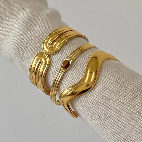 Minimalistisch Onregelmatige Golf Roestvrij Staal Cuff Armband Voor Dames 18K Verguld Geometrische Open Bangle Sieraden