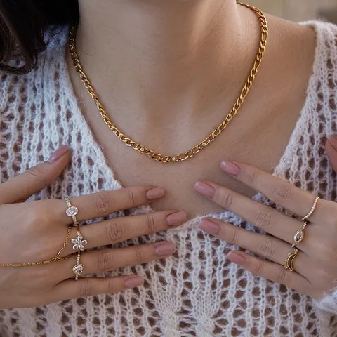 Sklavenarmband Edelstahl Für Damen Vergoldet Zirkon Ring Handkette Minimalistischer Wasserdichter Schmuck