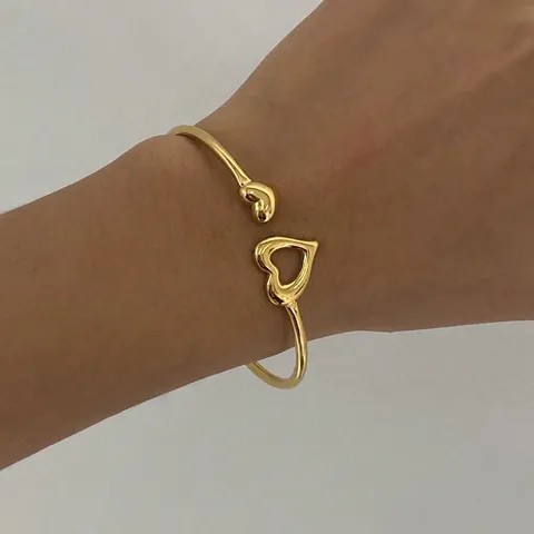 Edelstahl Offener Herz Armreif Armband Für Damen Vergoldet Verstellbarer Minimalistischer Schicker Metallschmuck Handgelenk Zubehör