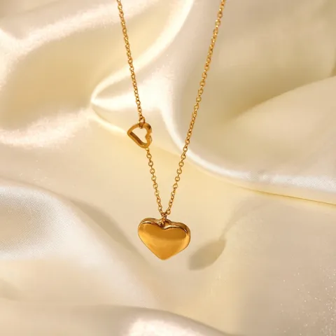 Collier Pendentif Double Cœur Plaqué Or 18K Acier Inoxydable Style Élégant Français Pour Femmes Bijoux Minimalistes