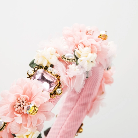 Diadema De Flores Con Diamantes De Imitación Hecha A Mano Aro De Pelo De Tela Ancho Con Perlas Artificiales Y Gemas De Vidrio Estilo Dulce Vintage Para Mujer