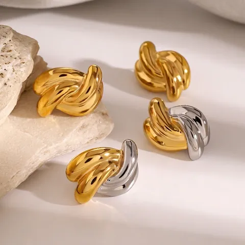 Stainless Steel Twisted Geometric Stud Earrings Minimalist Chunky Hypoallergenic Waterproof Fashion Jewelry For Women