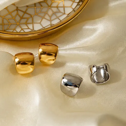 Boucles D'oreilles Ear Cuffs En Acier Inoxydable Minimaliste Large Sans Perçage Poli Miroir Géométrique Pour Femmes