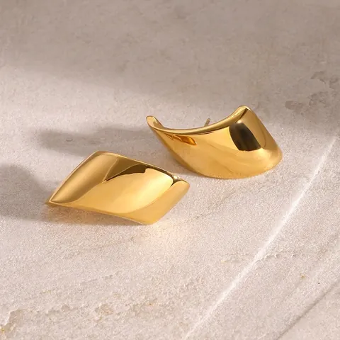 Minimalist Geometric Stud Earrings 18K Gold Plated Stainless Steel Mirror Polished Modern Hypoallergenic Jewelry For Women