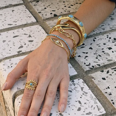 Evil Eye Edelstahl Armband Wasserdicht Hypoallergen Böhmisch Chic OT Verschluss Türkis Schmuck Frauen Mode