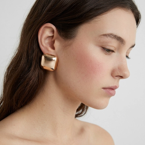Geometric Square Stud Earrings Stainless Steel 18K Gold Plated Mirror Polished Rounded Rectangle Fashion Jewelry Women