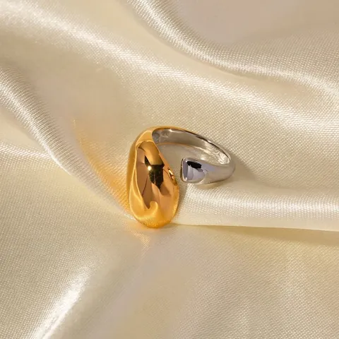 Unregelmäßiger Offener Ring Flüssiger Tropfen Für Damen Gold Silber Edelstahl Farbblock INS Stil Mode Schmuck Ring