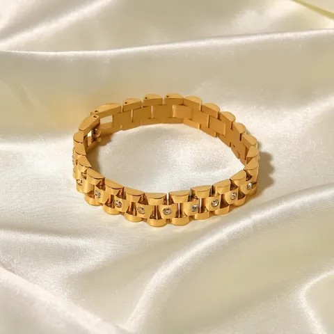 Bracelet Style Bracelet De Montre Luxe En Acier Inoxydable Plqué Or 18K Incrusté De Zircone Bijoux Tendance