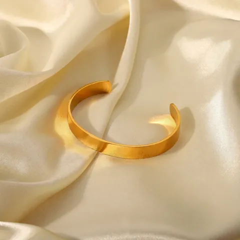 Minimalist 18K Gold Plated Stainless Steel Wide Cuff Bracelet Open Geometric Jewelry For Women Trendy INS Style