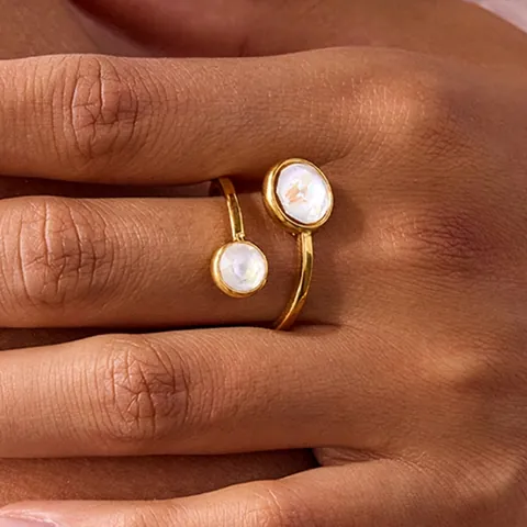 Dames Roestvrijstalen Open Verstelbare Ring Verguld Dubbele Synthetische Opaal Zirkoon Luxe Sieraden Waterbestendig