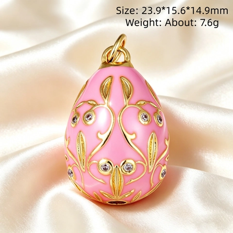 Russischer Stil Ei Anhänger Kupfer Emaille Bemalt Floral Zirkon Schmuckherstellung Charme Für DIY Halskette Armband