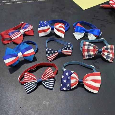 Papillon Per Animali Stelle E Strisce Regolabile Nastro In Grosgrain Decorazione Giorno Dell'Indipendenza Bandera Americana Gatti