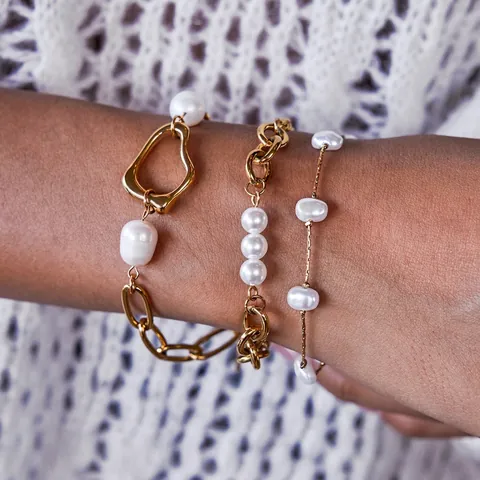 Elegante Pulsera De Acero Inoxidable Con Perlas Artificiales De Imitación Y Dije De Lazo Joyería De Moda Para Mujer Color Dorado