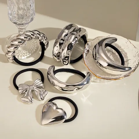 Edelstahl Haargummi Minimalistischer Spiegel Metall Pferdeschwanz Halter Hochelastisch Geometrisch Herz Schleife Haarring Damen