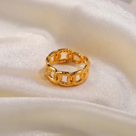 Chain Link Ring 18K Gold Plated Stainless Steel Adjustable Open Band Geometric Twist Jewelry For Women Men Ins Style