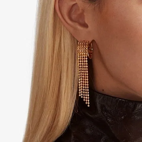 Stainless Steel Tassel Dangle Earrings Gold Plated Multi Layer Bead Chain Hoop Chic Luxury Fashion Jewelry For Women