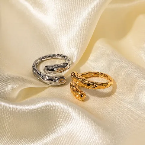 Hammered Texture Open Ring Vintage Französischer Stil Edelstahl Verstellbares Band Modeschmuck Für Frauen