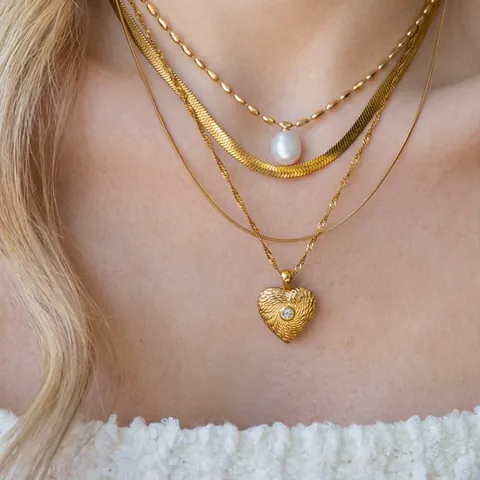 Collar Con Colgante De Perlas Artificiales De Agua Dulce De Acero Inoxidable Chapado En Oro Impermeable Hipoalergénico Corazón Cadena Para Mujeres