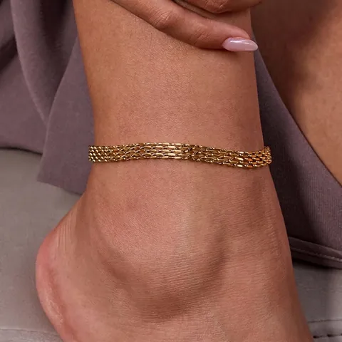 Stainless Steel Gold Plated Anklet For Women Waterproof Non Fading Multi Layer Geometric Chain Square Crystal Jewelry
