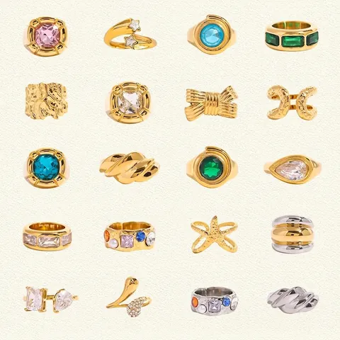 Anillos de Acero Inoxidable con Circonia Vintage para Mujer Impermeable Hipoalergénico Chapado en Oro Plata Anillo Abierto Geométrico Joyería de Moda