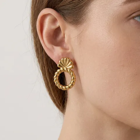 Boucles D'oreilles En Acier Inoxydable Coquille Torsadée Créoles Imperméable Hypoallergénique Bijoux Mode Pour Femmes