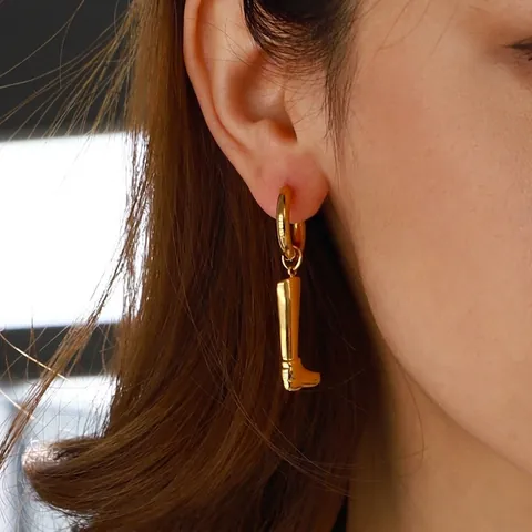 Orecchini A Cerchio Con Pendente A Stivale Da Cowgirl Placcati Oro 18K Acciaio Inossidabile Impermeabile Per Donna