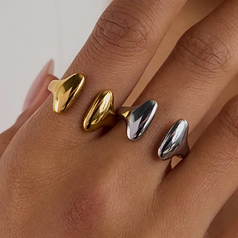 Bague Ouverte Irrégulière Minimaliste Acier Inoxydable Ajustable Design Géométrique Fluide Étanche Pour Femmes