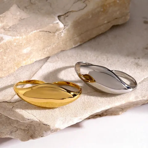Doppel Finger Ring Vergoldeter Edelstahl Minimalistisches Nischendesign Spiegelpoliert Mollige Organische Form Damen