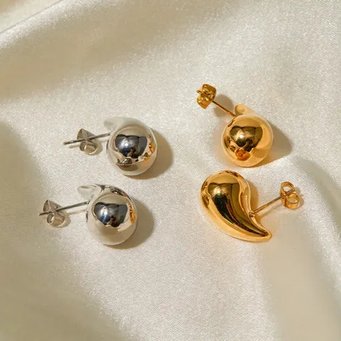 Teardrop Stud Earrings 18K Gold Plated Polished Stainless Steel Hollow Water Drop Dainty Minimalist Jewelry For Women