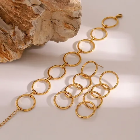 Geometrische Ring Schakelarmband Verguld Roestvrij Staal Waterdicht Hypoallergeen Eenvoudig Modern Minimalistisch Voor Dames