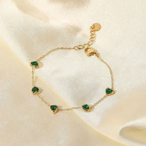 Bracciale Con Zircone Verde A Cuore Placcato Oro 14K Acciaio Inossidabile Stile Retro Francese Gioielli Regolabili Donna