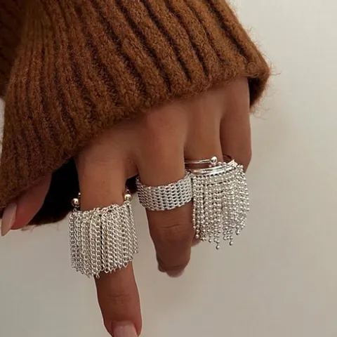 Tassel Kette Ring Edelstahl Zweifarbig Gold Silber Hypoallergen Geometrisch Industrieller Stil Für Damen