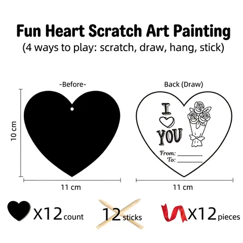 Set de Arte para Rascar para Niños Tarjetas para Rascar de Corazón de Amor Con Lápices de Madera y Cintas DIY Artesanía Juguete Educativo