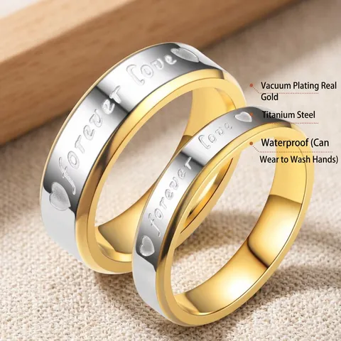 Forever Love Engraved Heart Couple Rings Titanium Stainless Steel Cubic Zirconia Wedding Band Jewelry Gift Men Women