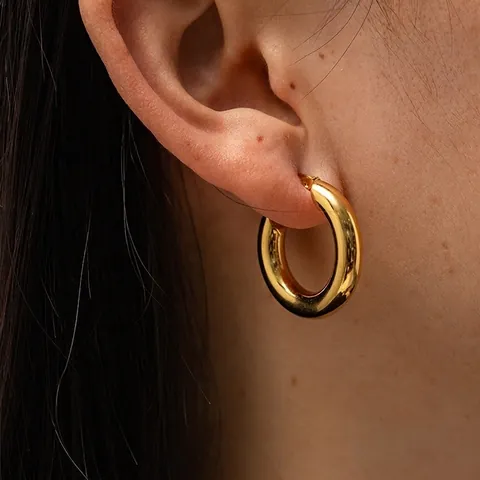 Französisch Minimalistisch Fett Vergoldet Edelstahl Klobige Creolen Hochglanzpoliert Geometrischer Kreis Schmuck Für Damen