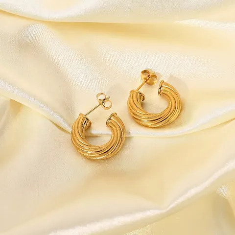 Orecchini a Cerchio Torsione in Acciaio Inossidabile Placcato Oro 18K per Donna Orecchini a Spirale a Forma di C Gioielli